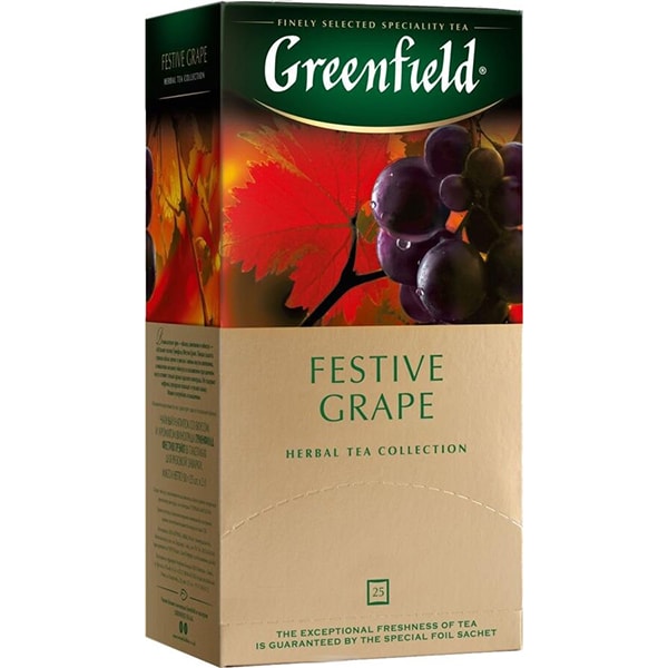 Чай Greenfield Festive Grape черный, фруктовый листовой с виноградом 25 пакетиков